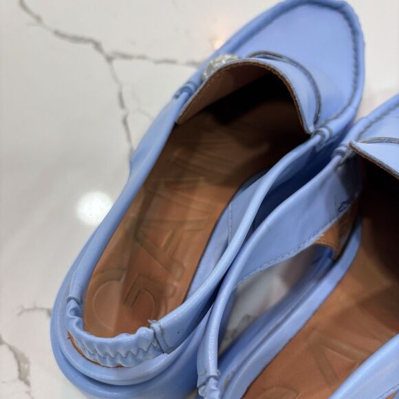 Ganni Loafers Womens Size 8 EU 38 Retro Slingback Platform Shoes Blue Leather - Picture 6 of 12